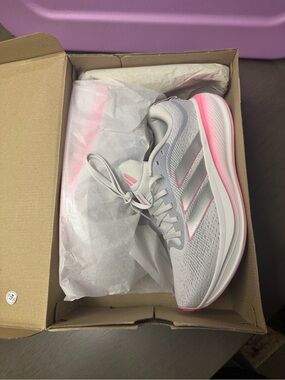 adidas Women's Running Sneakers - Gray with Pink Trim